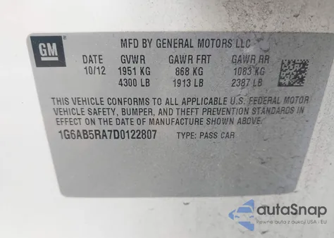 2013 Cadillac Ats Luxury from USA, damaged, VIN 1G6AB5RA7D0122807